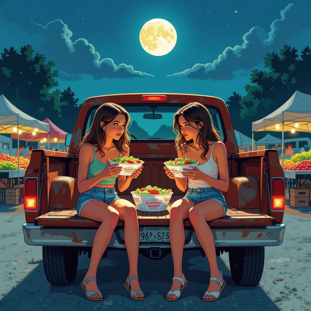 Teens Enjoy Garden Salads Under Full Moon at Farmer's Market
