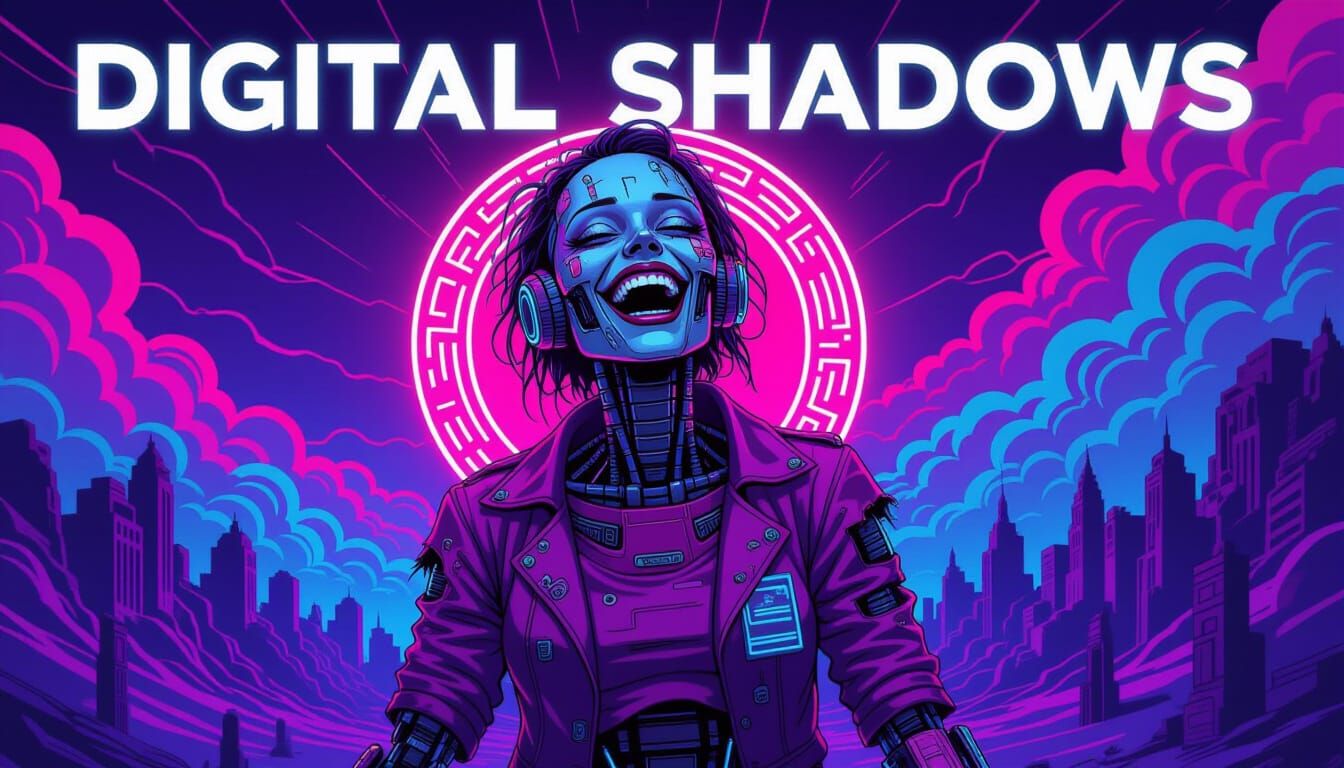 Psychotic Pink Robot Laughing in Dystopian Futurism