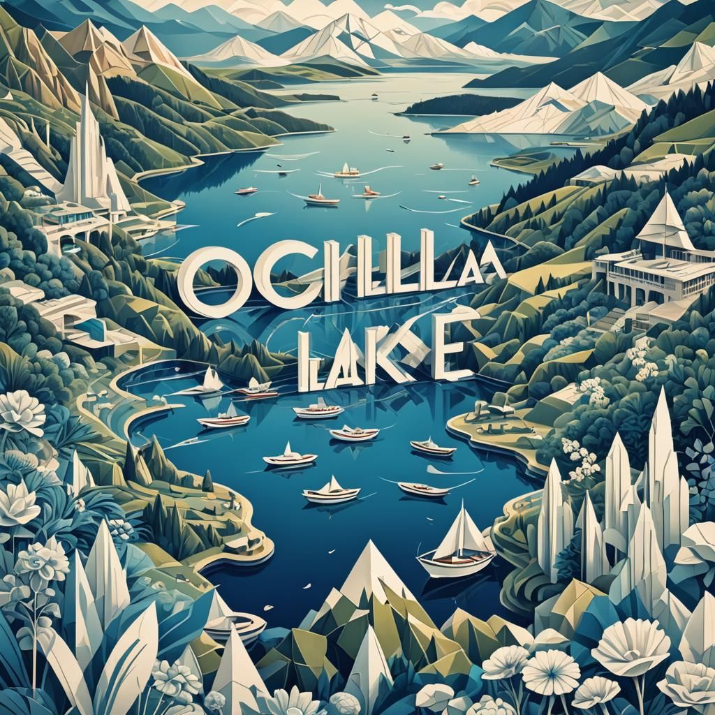 Art Deco Poster of Osiglia Lake with Dam