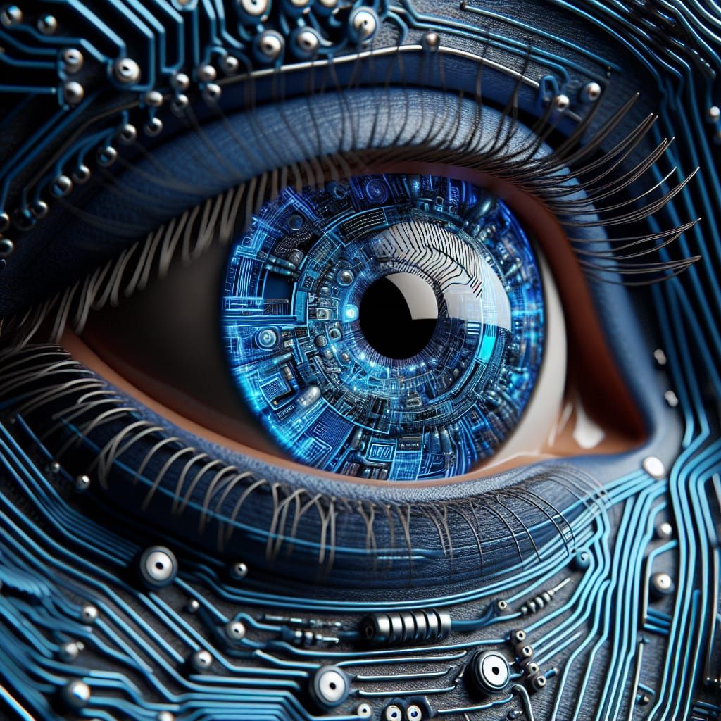 Intricate Circuit Board Eye of South Asian Woman