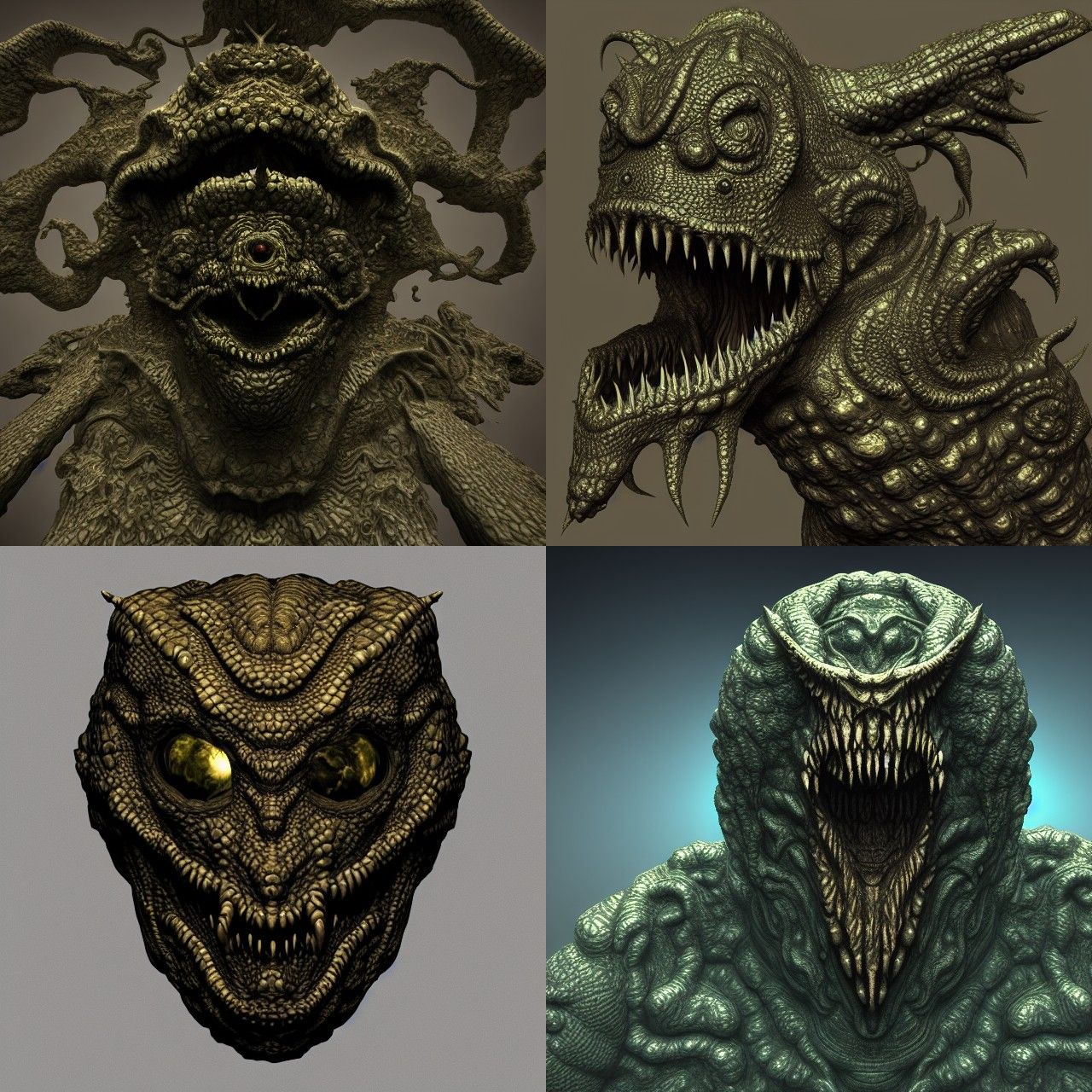 Sinister Reptilian Elder God Portrait in 3D