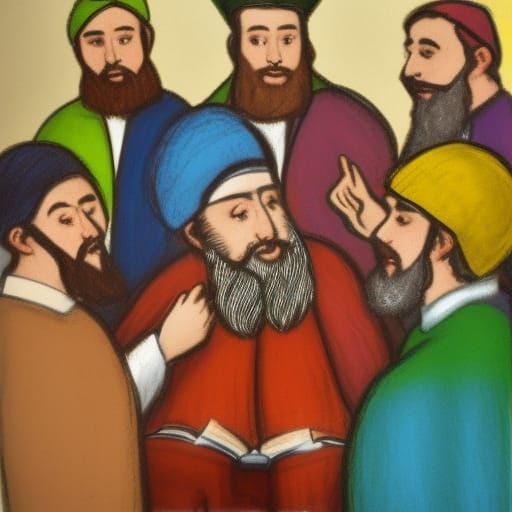 Ancient Israel Synagogue Scene in Oil Pastels