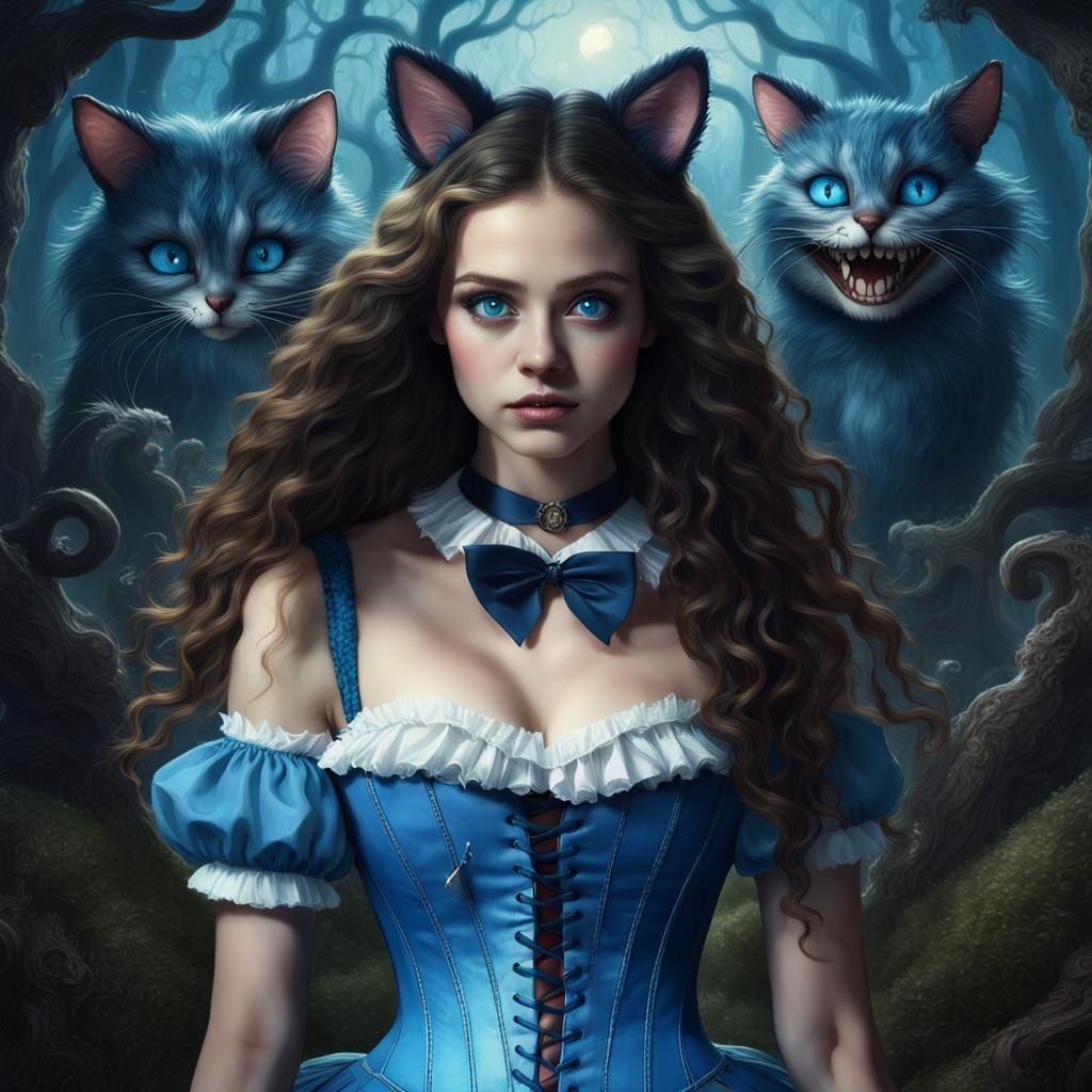 Alice in Wonderland with Haunted Look, Detailed Digital Art