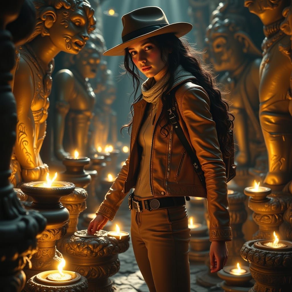 Female Adventurer Discovers Ancient Artifacts in Jungle Temp...