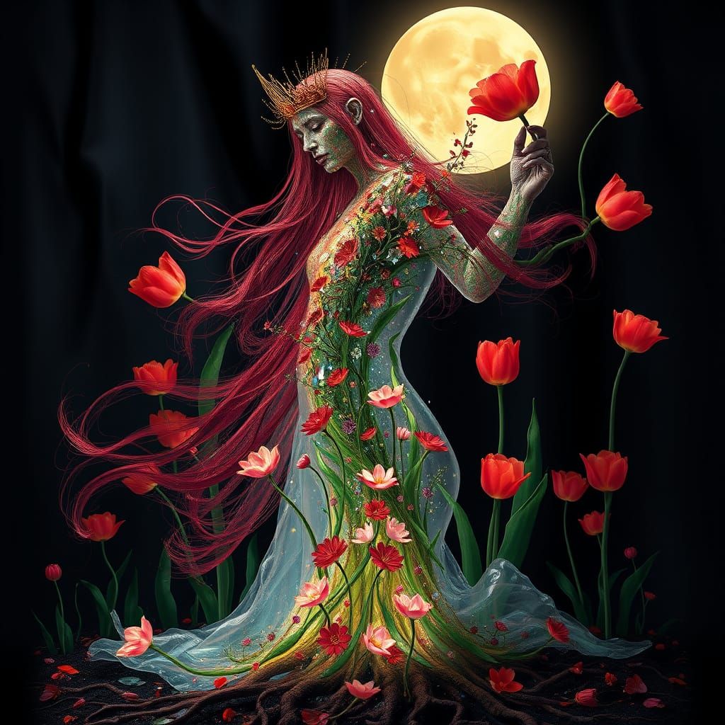 Bioluminescent Goddess in Dreamlike Fantasy Kingdom