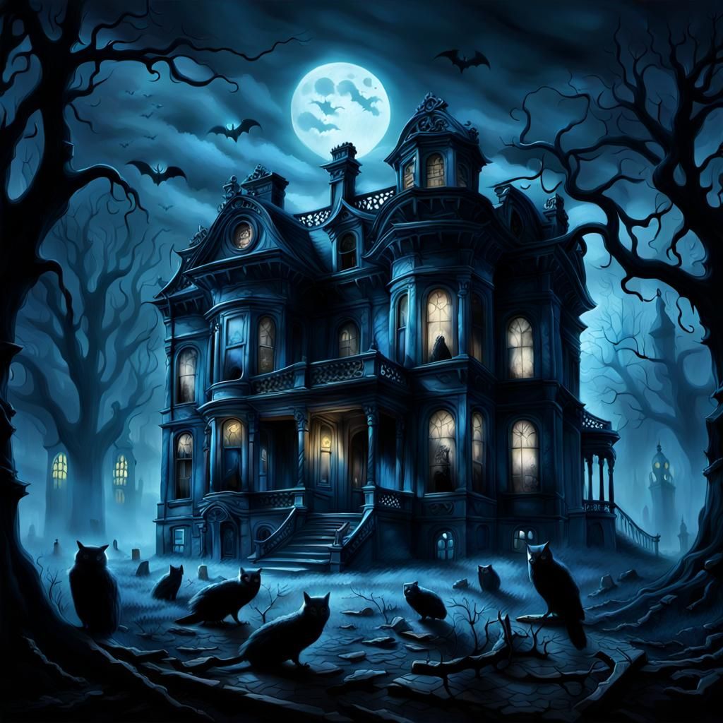 Creepy Mansion with Graveyard in Hyper-Realistic Digital Art