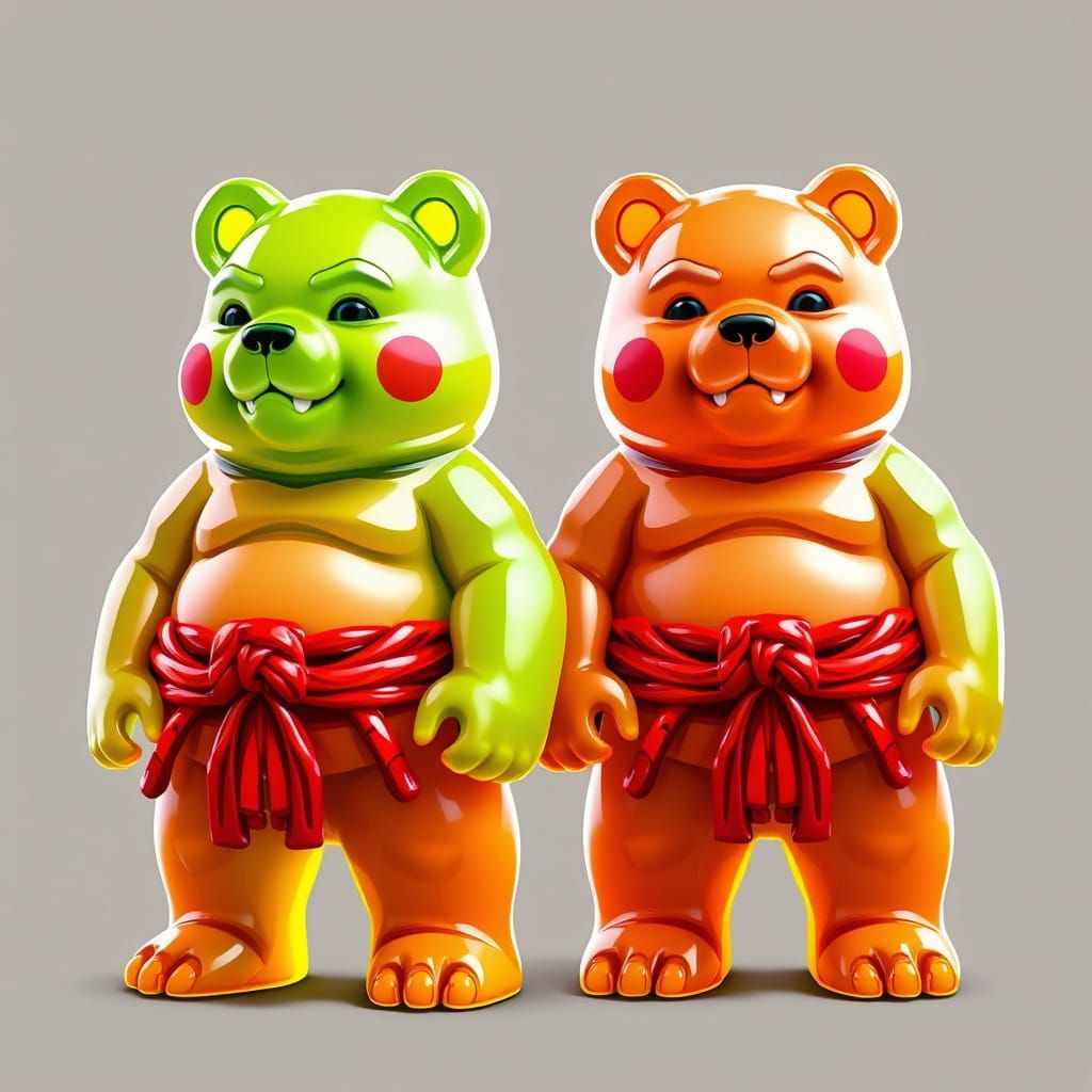 Neon Gummy Bears Sumo Wrestling Concept Art
