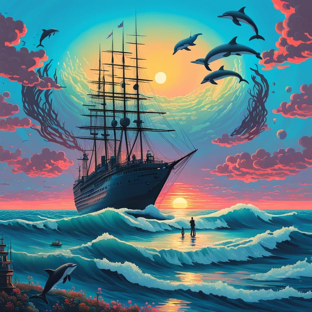 Dreamlike Ocean Sunset in Vibrant Pop Art Style