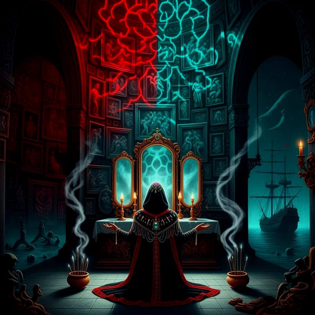 Surreal Hidden Chamber with Ancient Altar