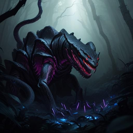 Fantasy Snake-Spider in a Mystical Forest