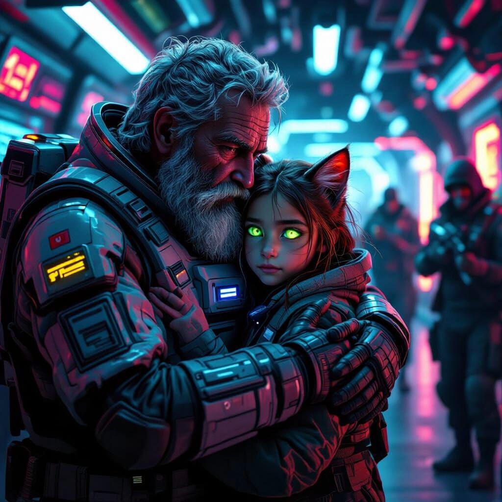 Space Station Guardian: Man Protects Cat Girl from Thugs