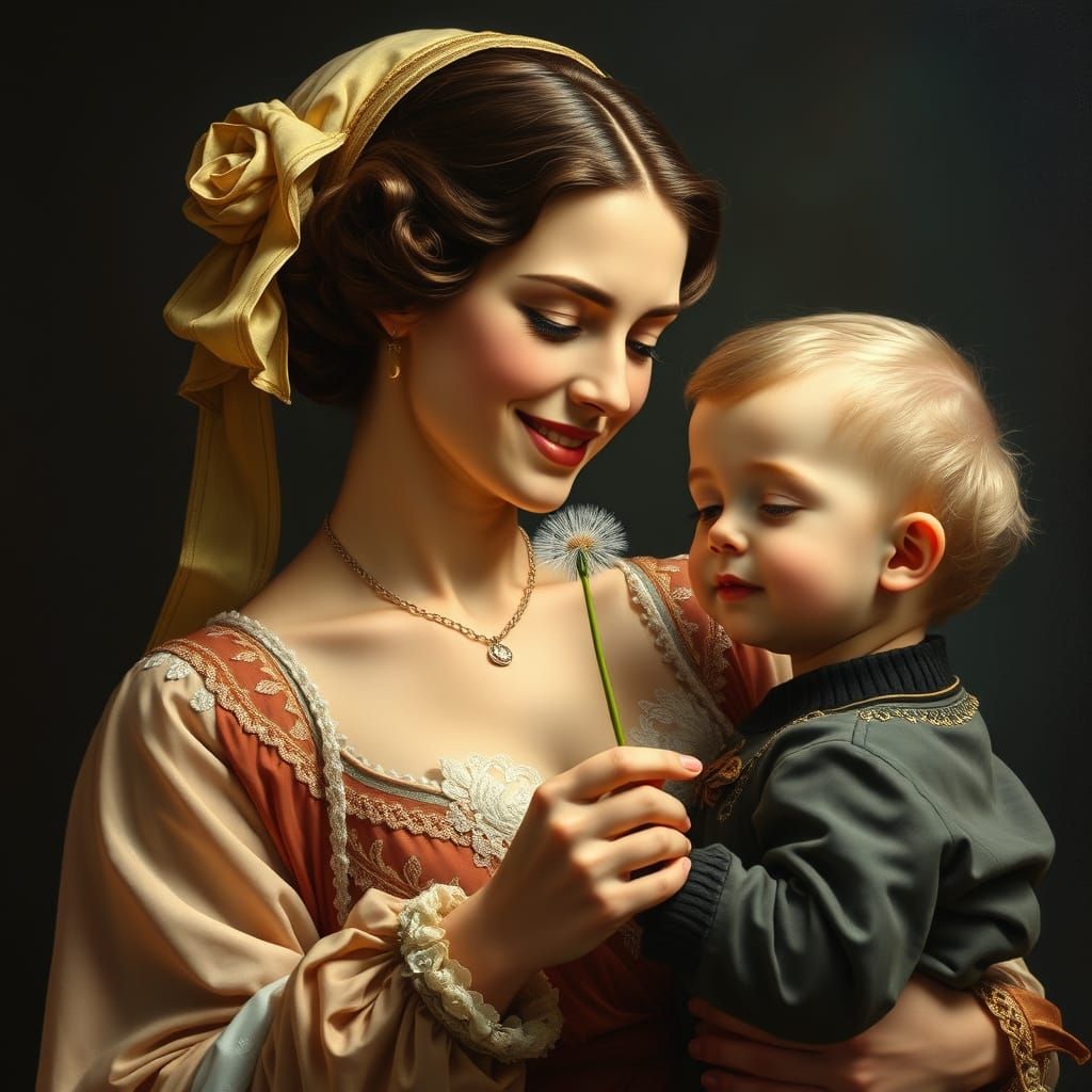 Mother's Love in Elegant Oil Painting
