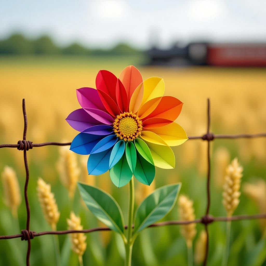 Rainbow Flower in Field, Wet Watercolour Style