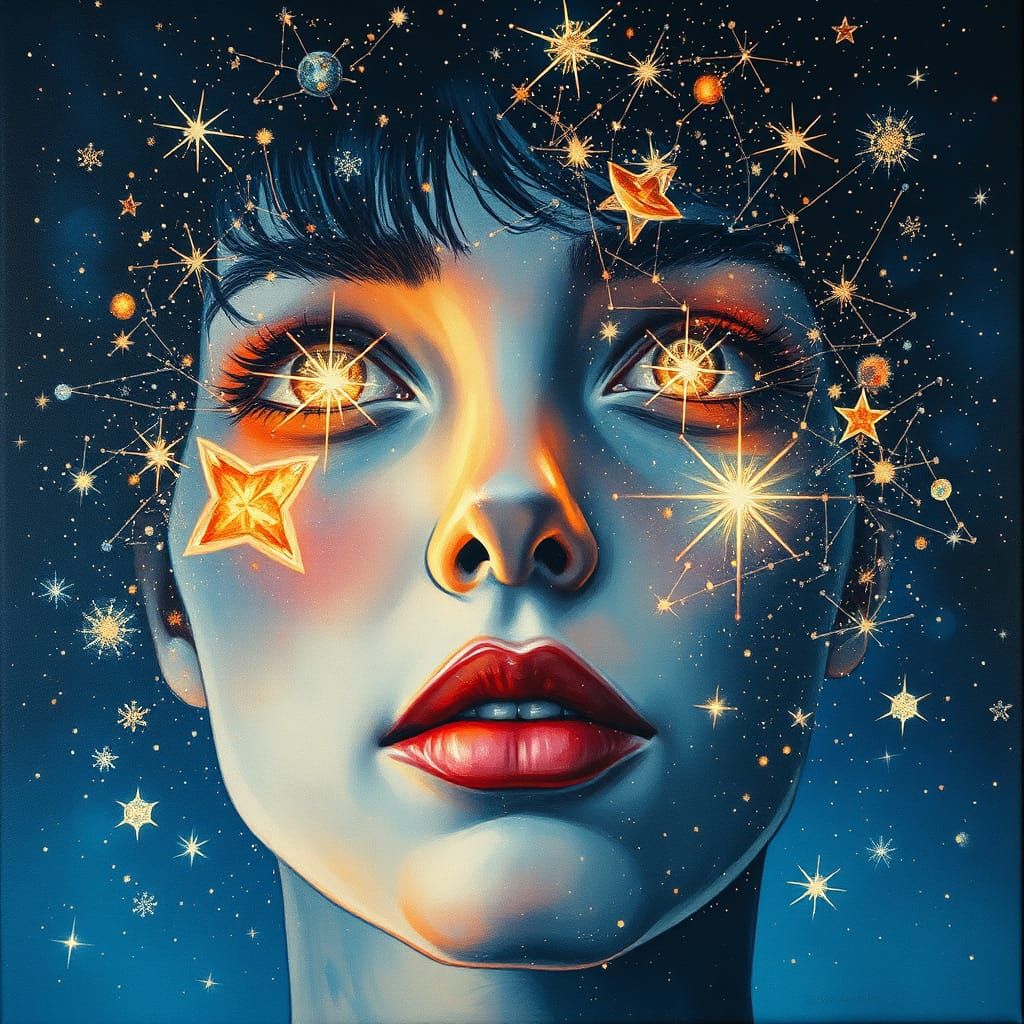 Celestial Portrait in Prussian Blue and Starlight