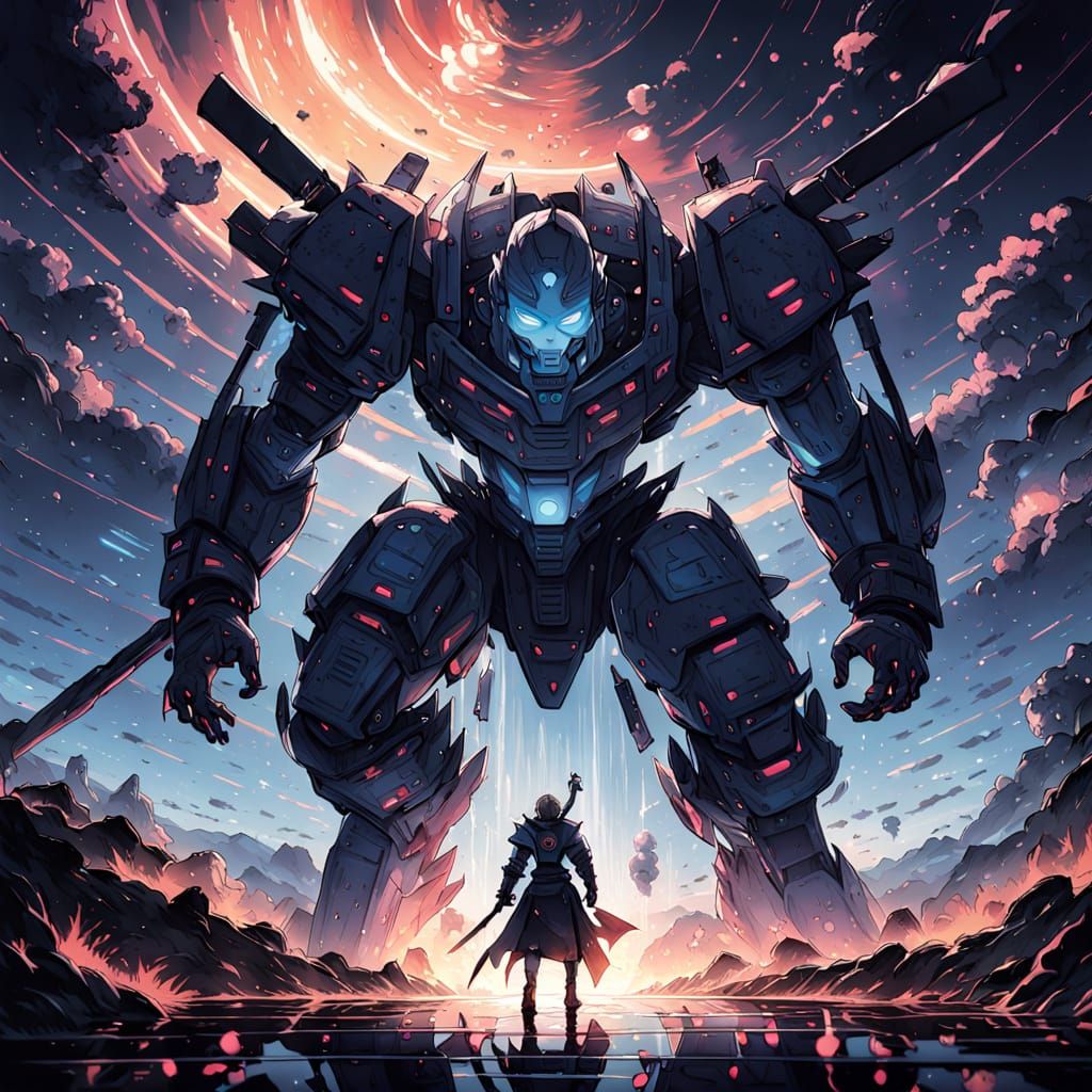 Ancient Robot Warrior vs Energy Samurai on Alien Planet