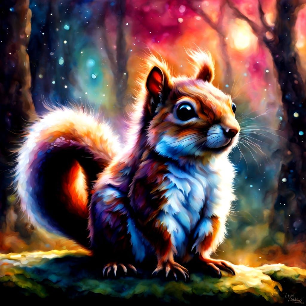 Cute Fluffy Stuffed Squirrel in Oil Paint