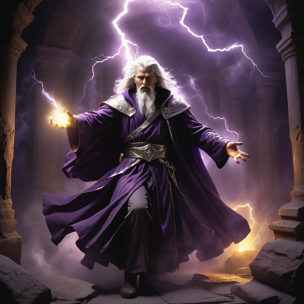 Wizard Casting Spell in Ancient Tomb, Dark Fantasy Art