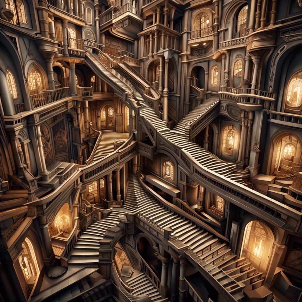 Escher-Inspired Abstract Interior: Digital Matte Painting