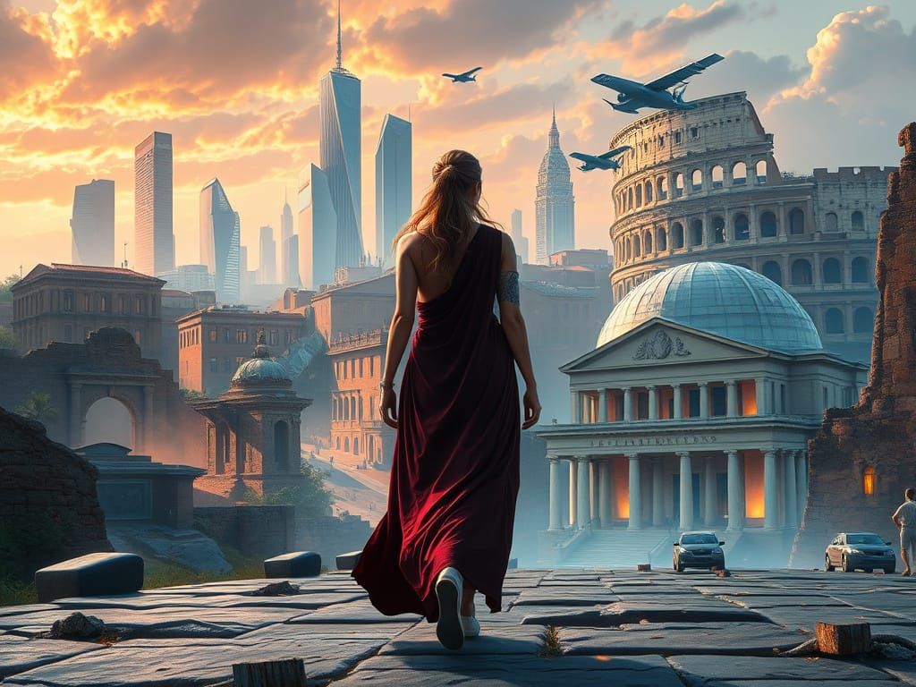 Futuristic City Rises Above Ancient Roman Ruins