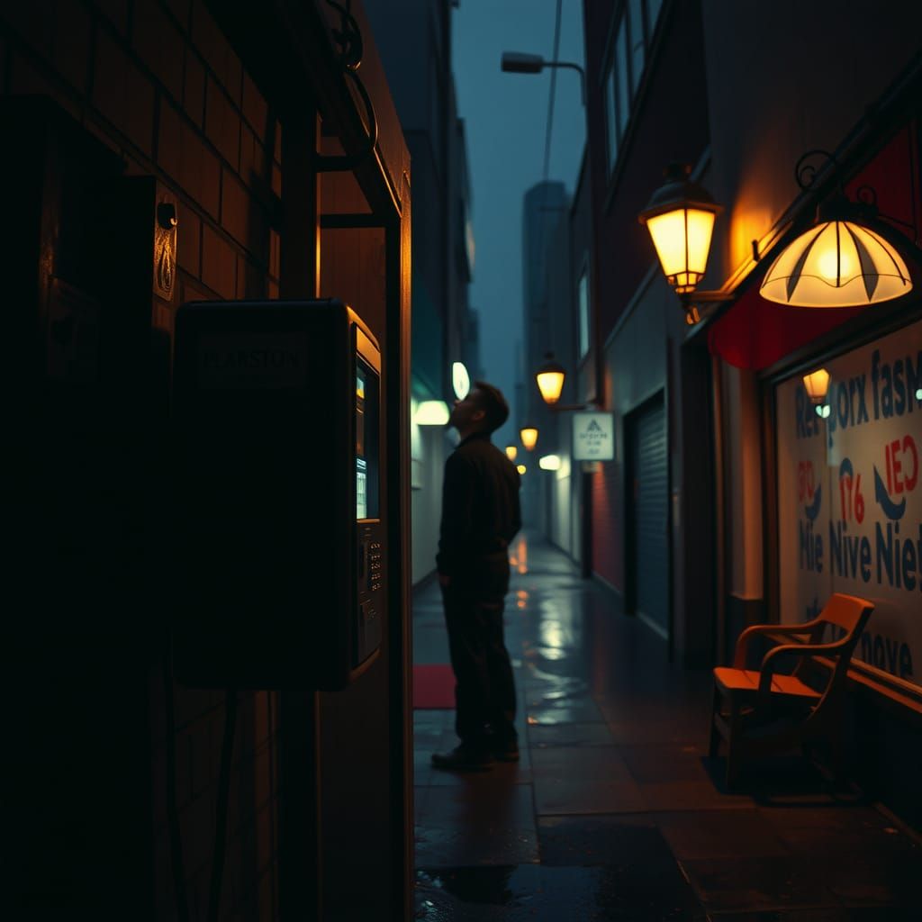 Rainy Alley Payphone: Cinematic Urban Isolation