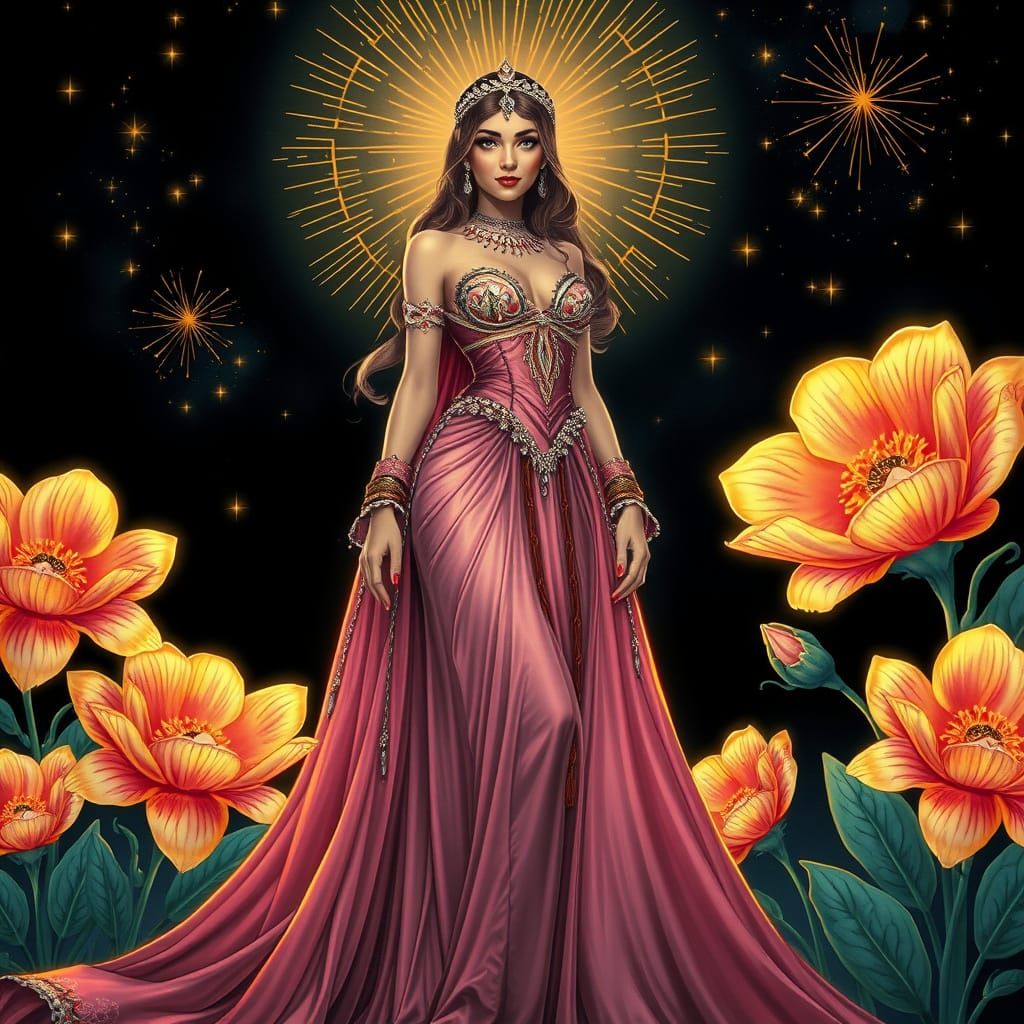 Arabian Nights Pin-Up in Alphonse Mucha Style