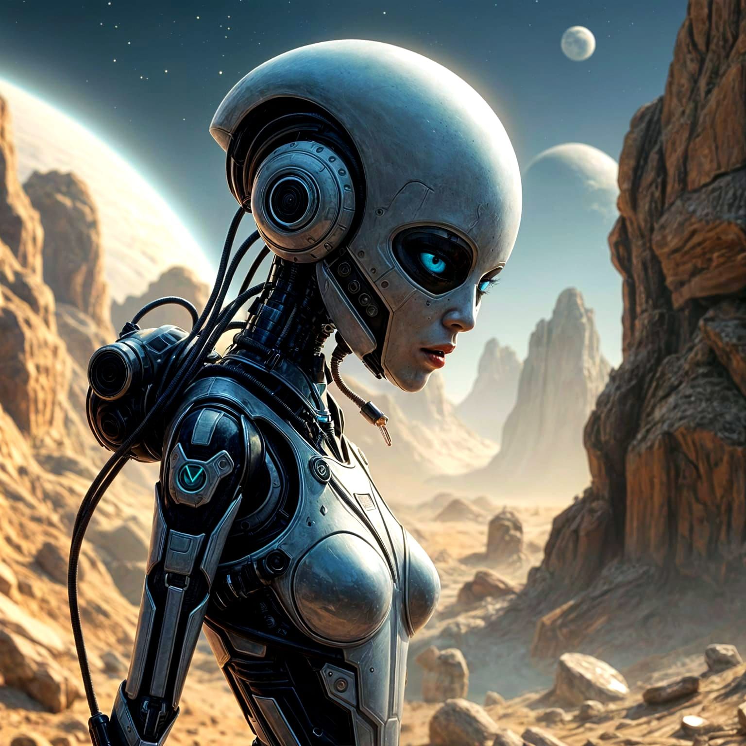 Cybernetic Android Pioneer Explores Uncharted Planet