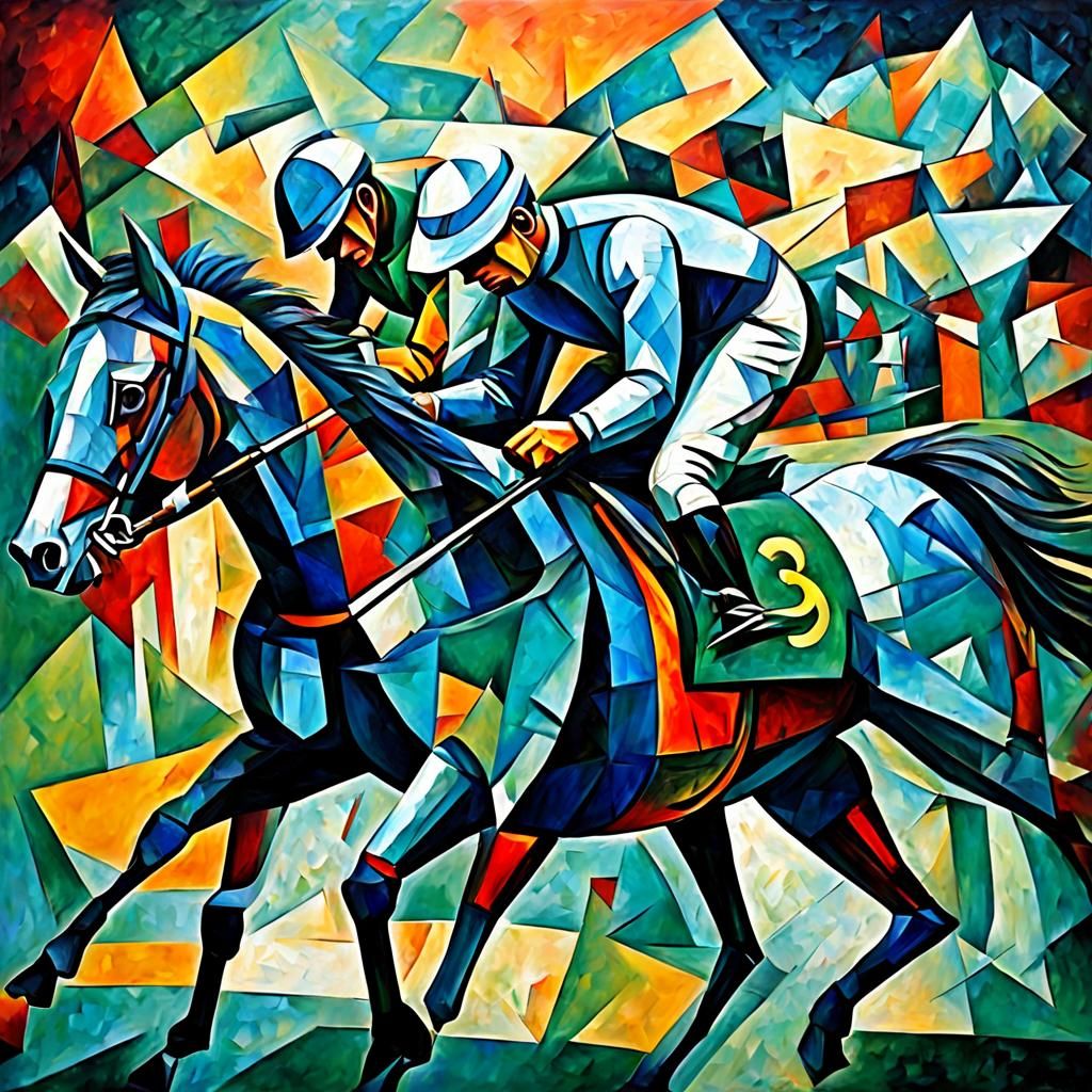 Horse Racing in Cubism Style