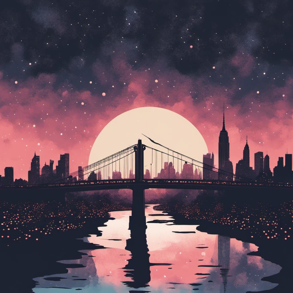 New York Bridge Silhouette in Minimalist Vector Art