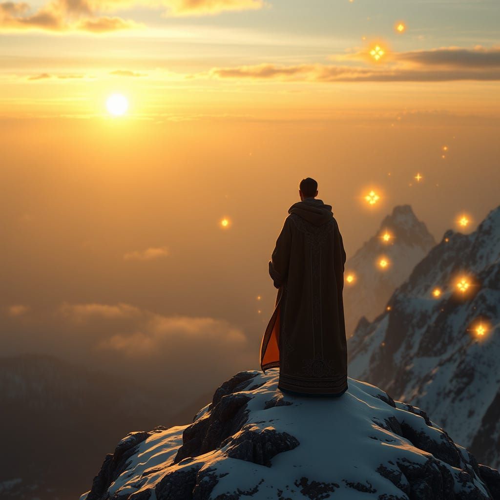 Mystic Mountain Seer in Serene New Year's Glow