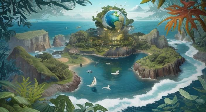 Ecological Biopunk Globe: Vibrant Hand-Illustrated Ecosystem