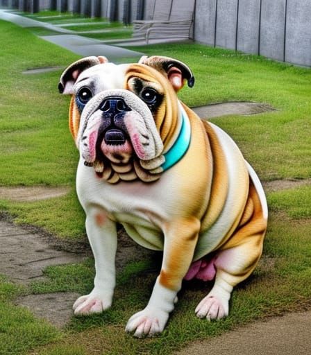 Bulldog with Spiked Collar in Hyperrealist Street Art