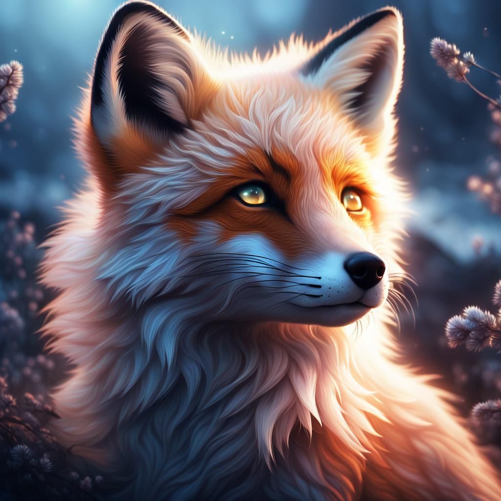 Lonely Fox Portrait in Bleach Bypass Colors