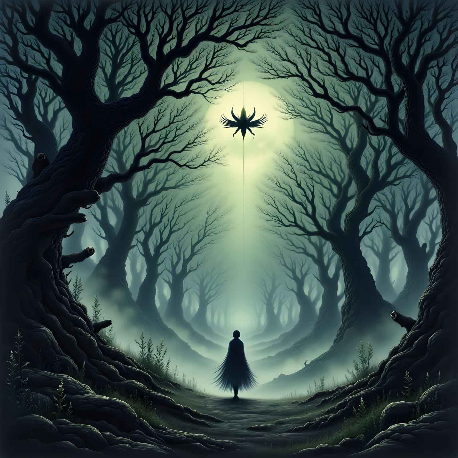 Eerie Forest Scene in Gustave Doré Style