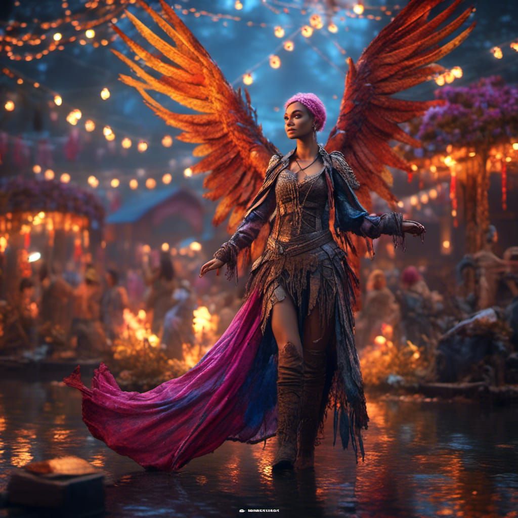 Aasimar Female Bard in Detailed Matte Painting Style