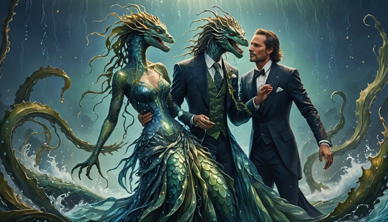 Elegant Sea Monsters Waltzing in Fantasy Realism