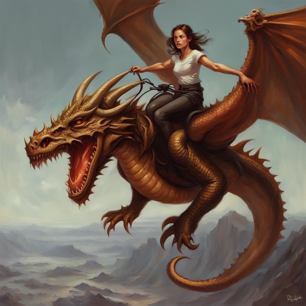 Girl Riding a Dragon Fantasy Art