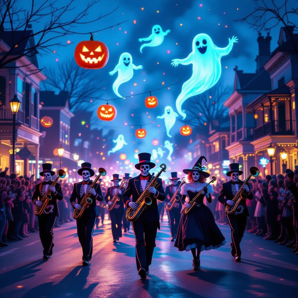 Surreal Halloween Parade in Haunted Town with Skeletons and ...
