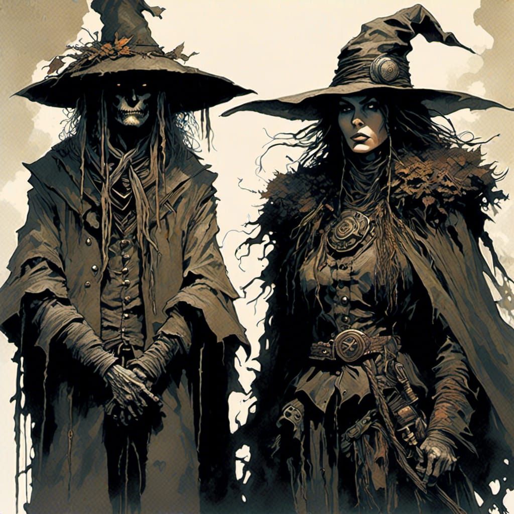 Macabre Witches in Weird West Style Illustration
