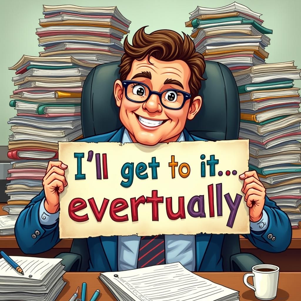 Humorous Take on Workload in Colorful Whimsical Style