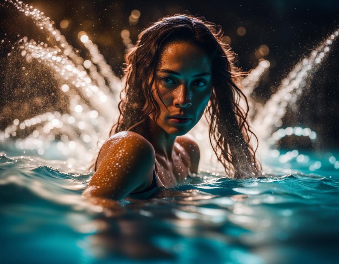 Polynesian Woman in Bioluminescent Water