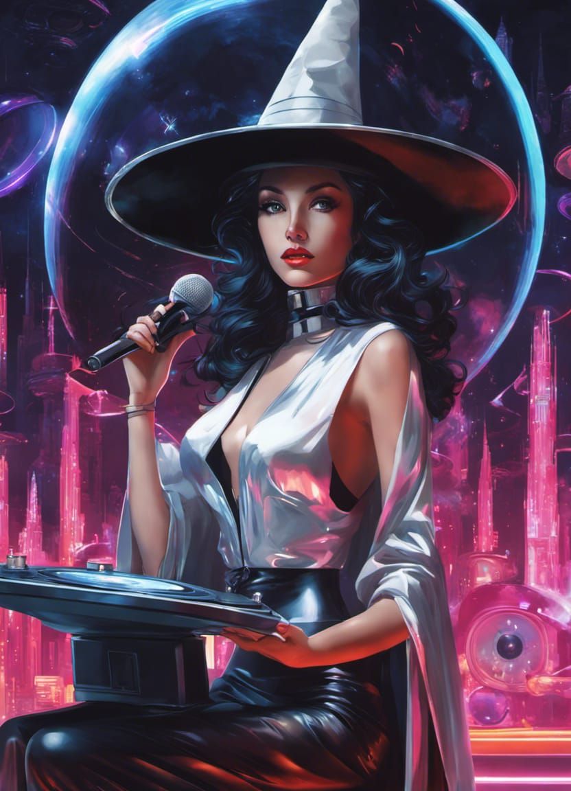 Retro-Futuristic Witch in Sci-Fi Disco Club