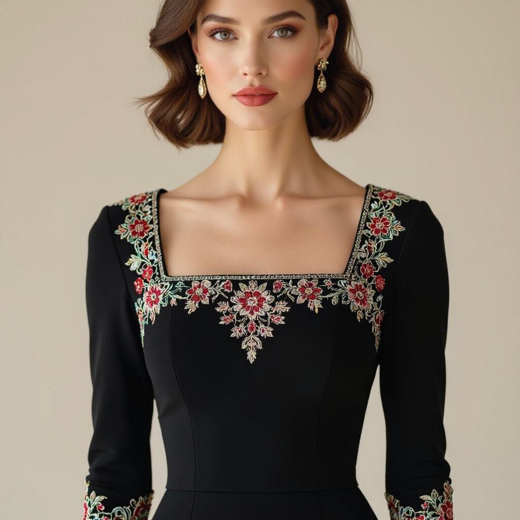 Elegant Embroidered Dress in Art Nouveau Style