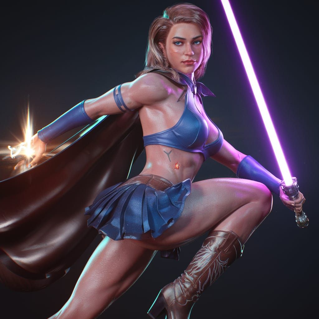 Supergirl with Saber: Hyper-Realistic Movie Still