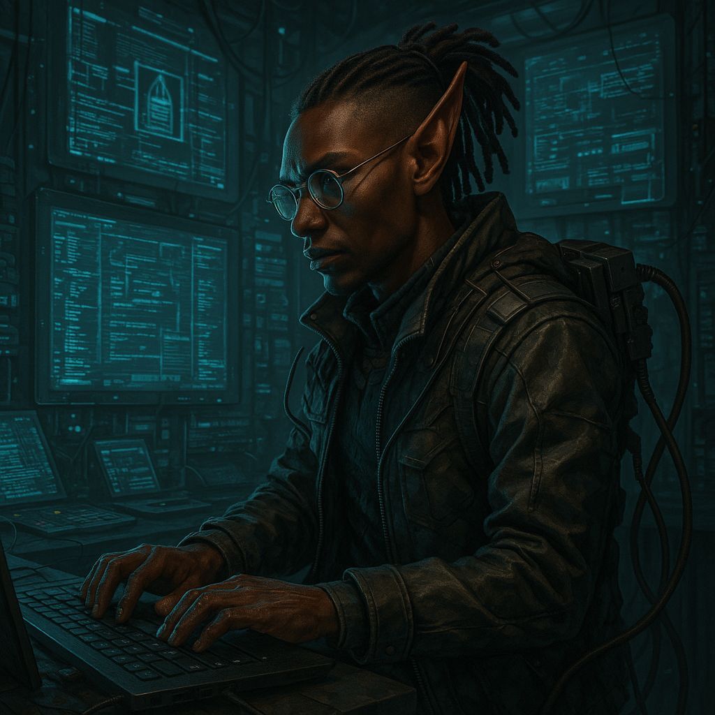 Shadowrun Male Wakyambi Decker in Cyberpunk Style