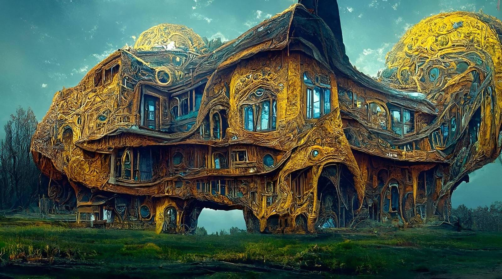 Surreal House in Dreamlike Landscape