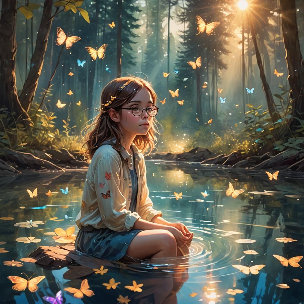 Ethereal Girl in Lake: Dreamlike Watercolor Concept Art