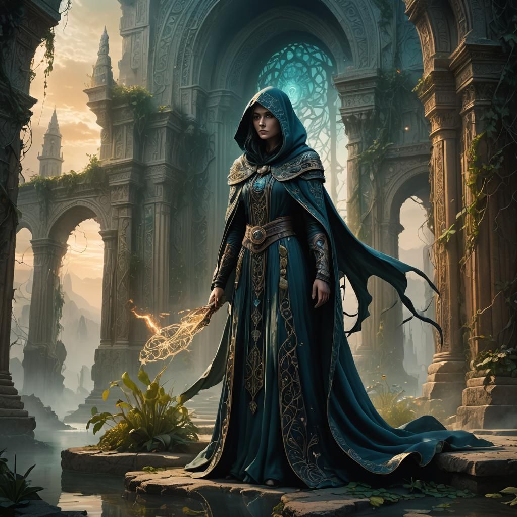 Mystical Sorceress at Shimmering Mirage, Fantasy Art