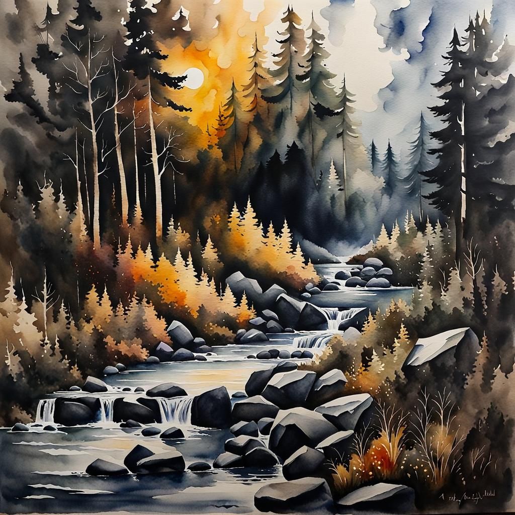 Moody Watercolor Painting with Intense Emotion