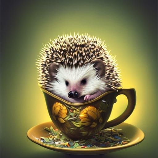 Hedgehog in Teacup: Hyperdetailed Digital Art