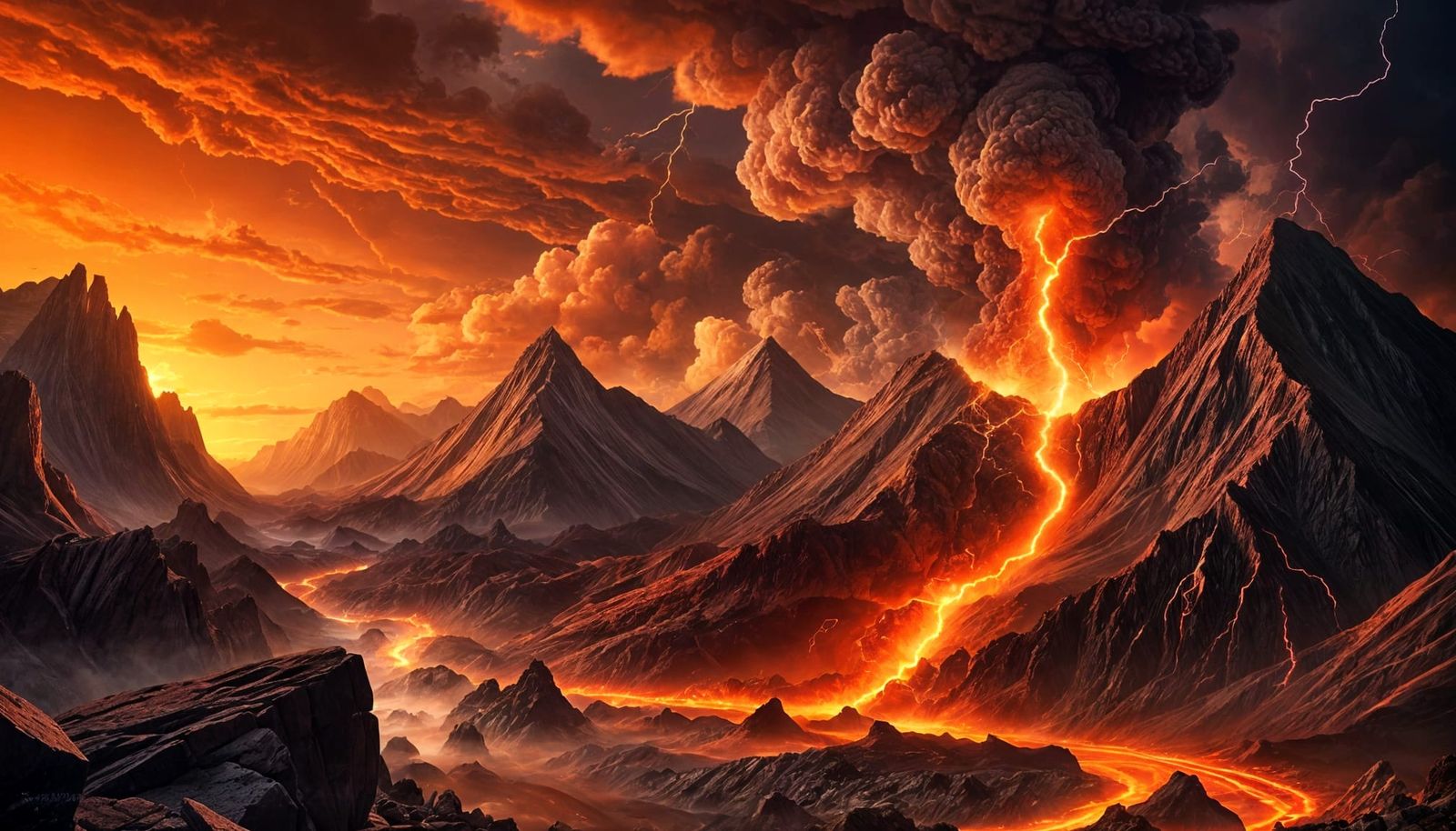 Volcanic Eruption at Sunset: A Digital Masterpiece